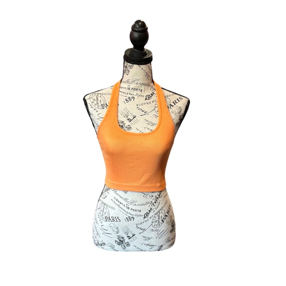 Cotton On Womens Orange Ribbed Halter Neck Crop Top‎ Size M/L 2052151